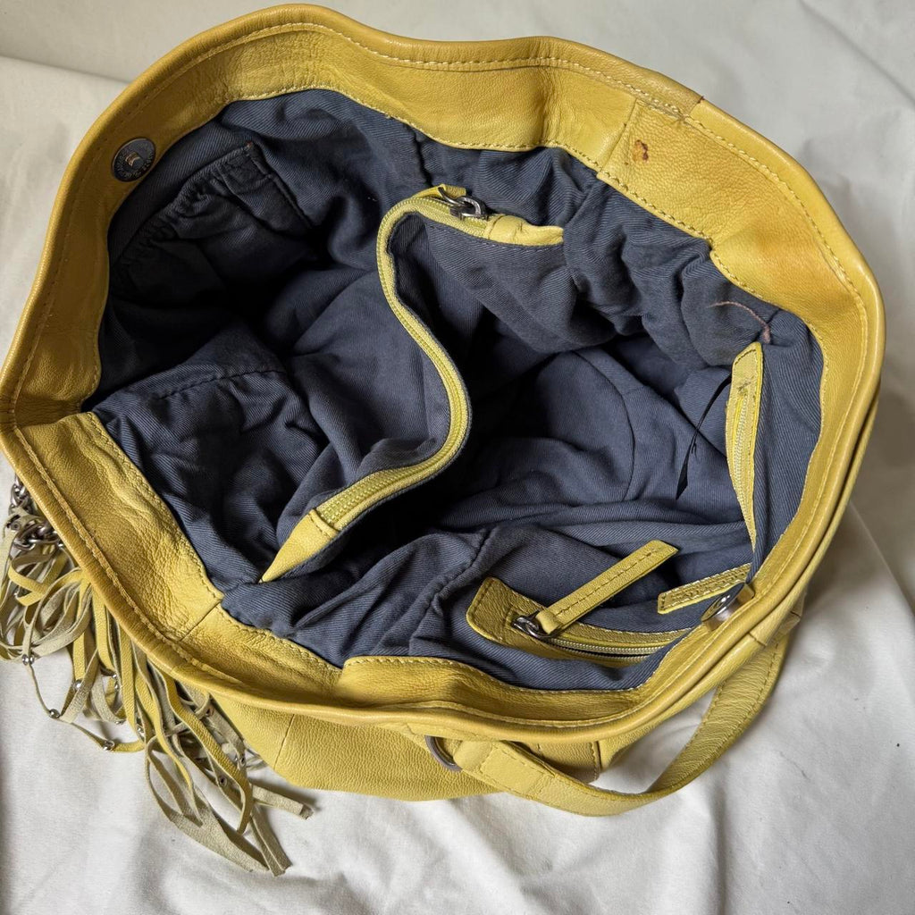 Large Pale Green Yellow Hobo Bag with Chunky Chain Hardware