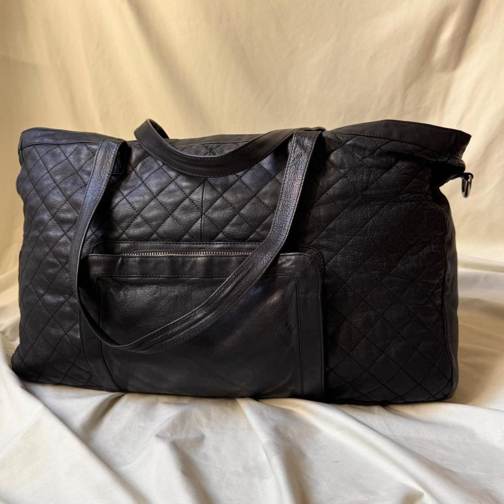 Y2K large black leather hold-all weekender bag