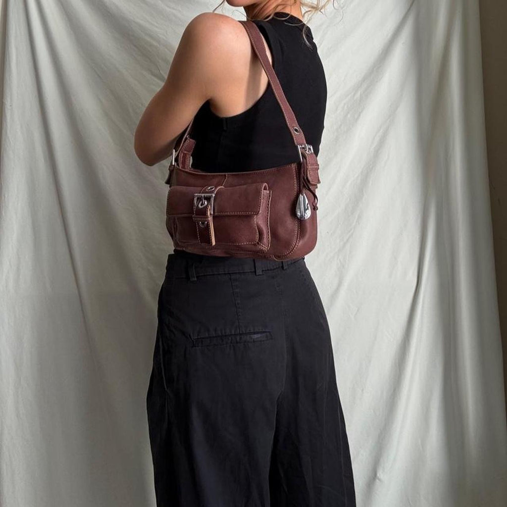 Vintage rose, burgundy leather going out bag.