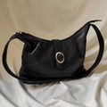 Vintage Structured Black Leather Hobo Bag Medium Sized