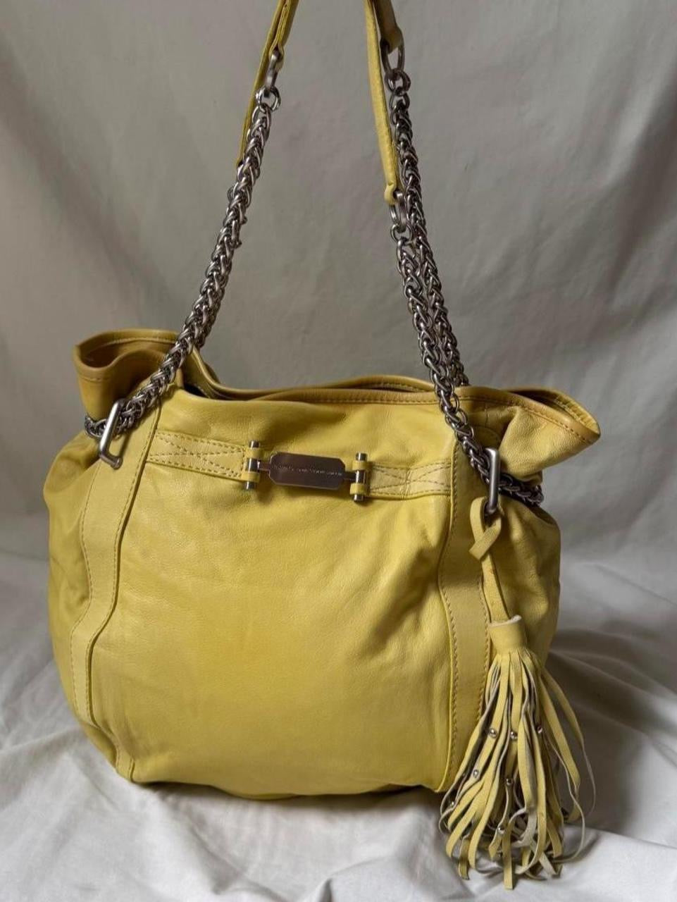 Large Pale Green Yellow Hobo Bag with Chunky Chain Hardware