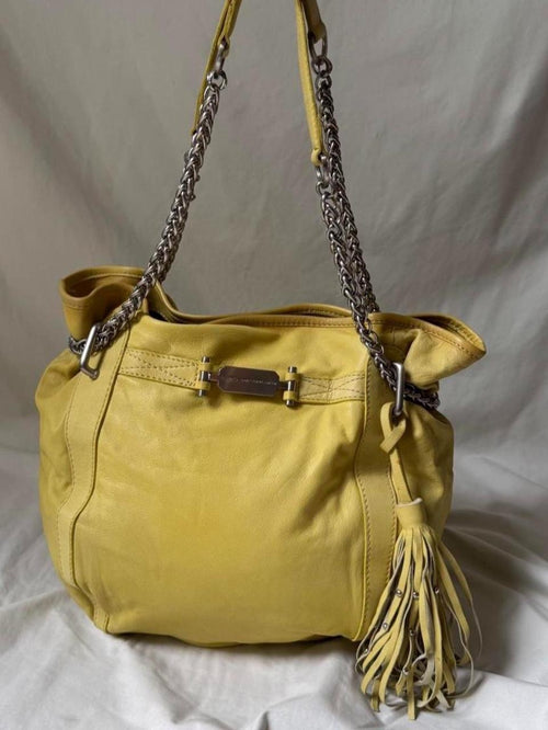 Large Pale Green Yellow Hobo Bag with Chunky Chain Hardware