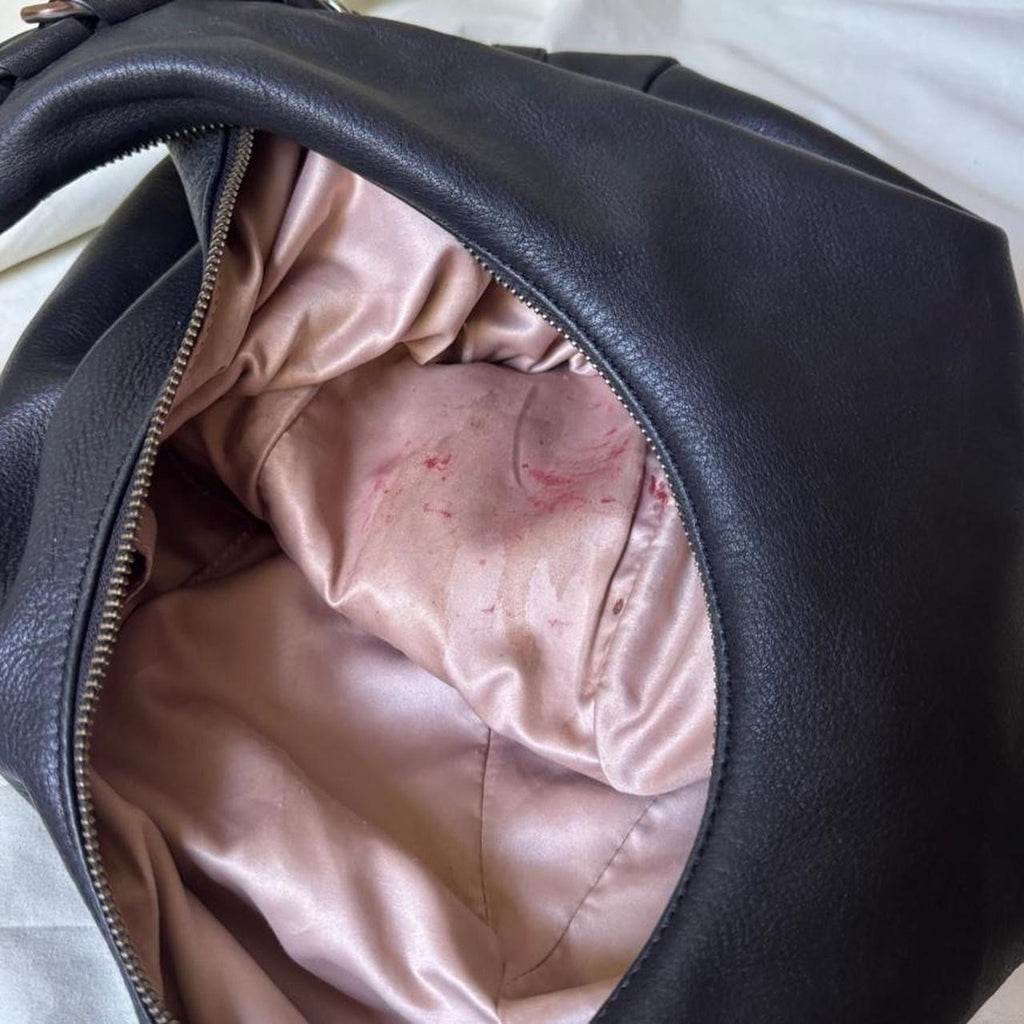 Sculptural Vintage Leather Hobo Bag With Hardware Spine
