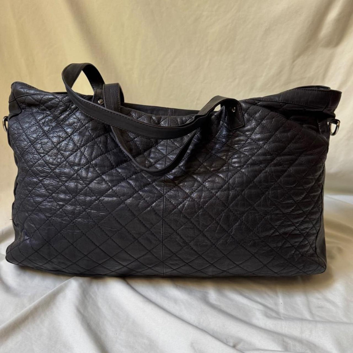 Y2K large black leather hold-all weekender bag
