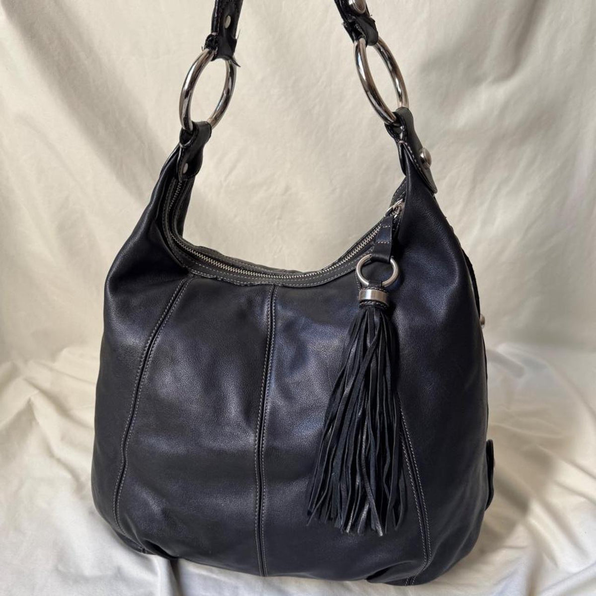 Vintage Y2K Black Leather Hobo Bag
