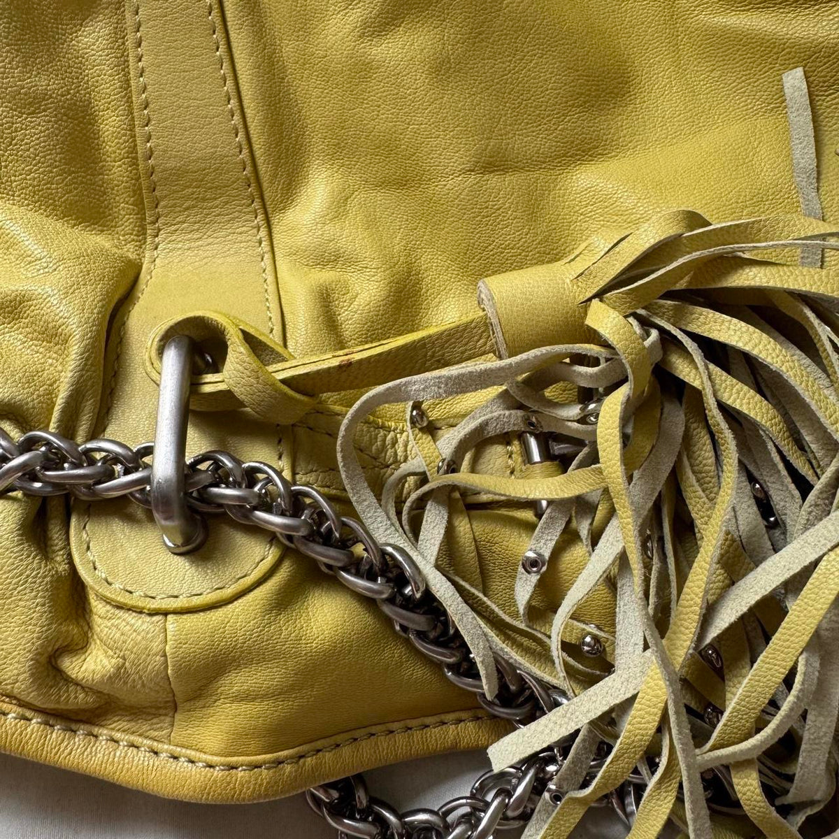 Large Pale Green Yellow Hobo Bag with Chunky Chain Hardware