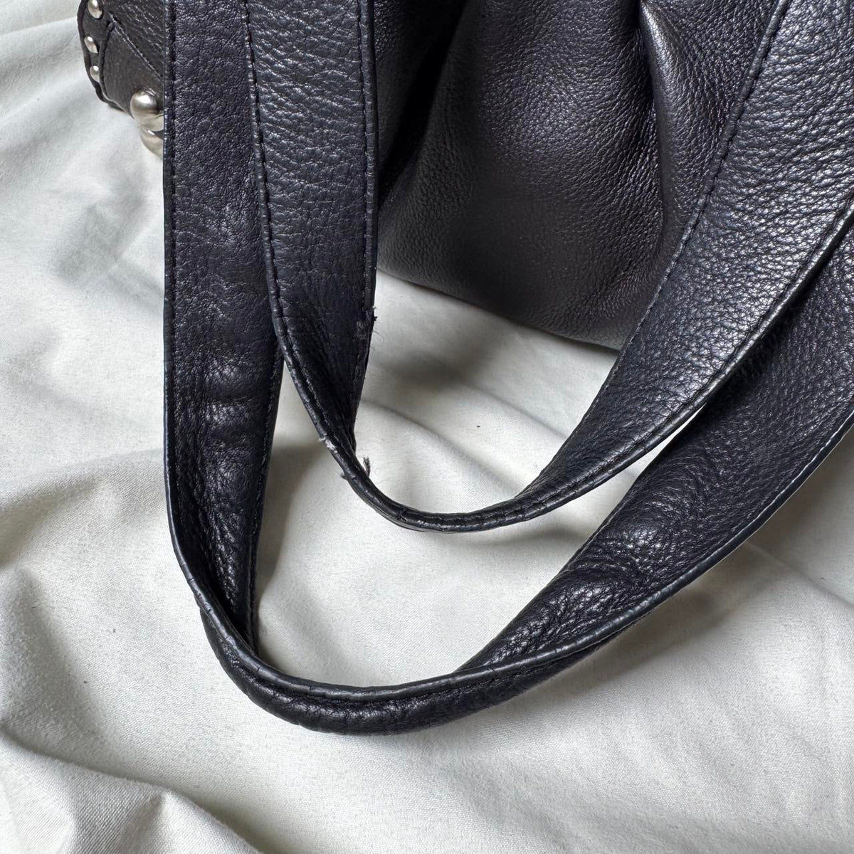 Vintage Black Studded Leather Dumpling Bag