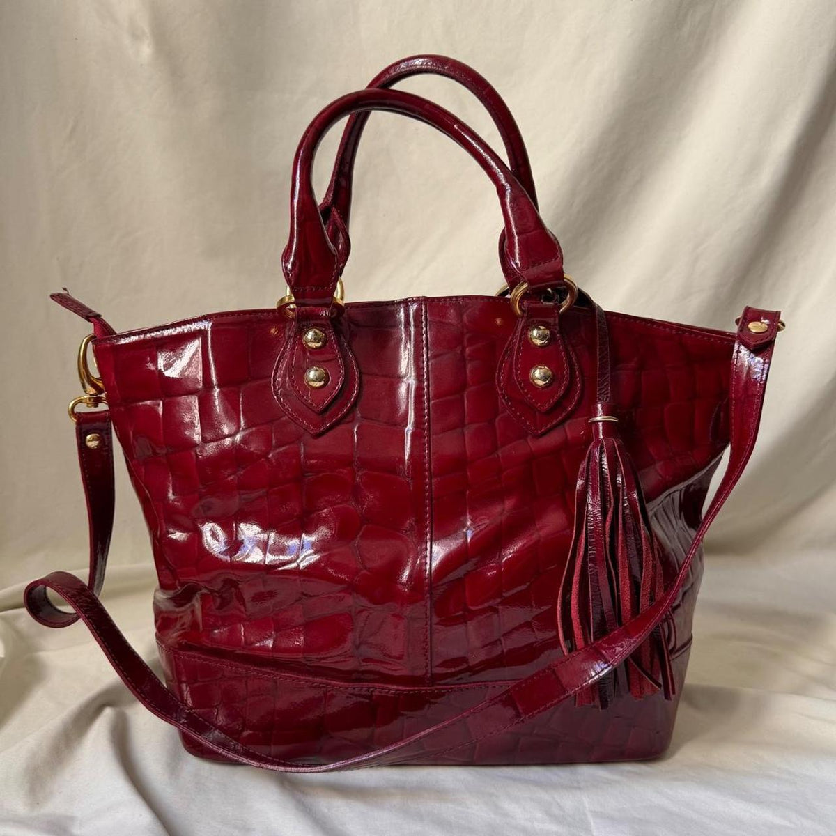 Vintage Red Patent Heart Tote Bag