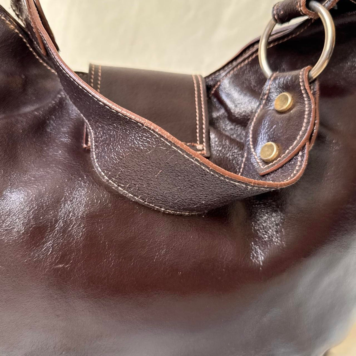 Vintage Y2K Oversized Brown Patent Leather Hobo Bag