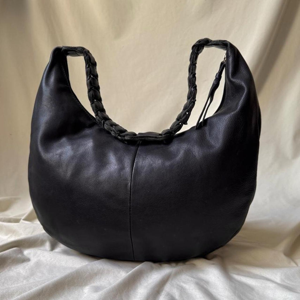 Vintage Black Leather Hobo Bag