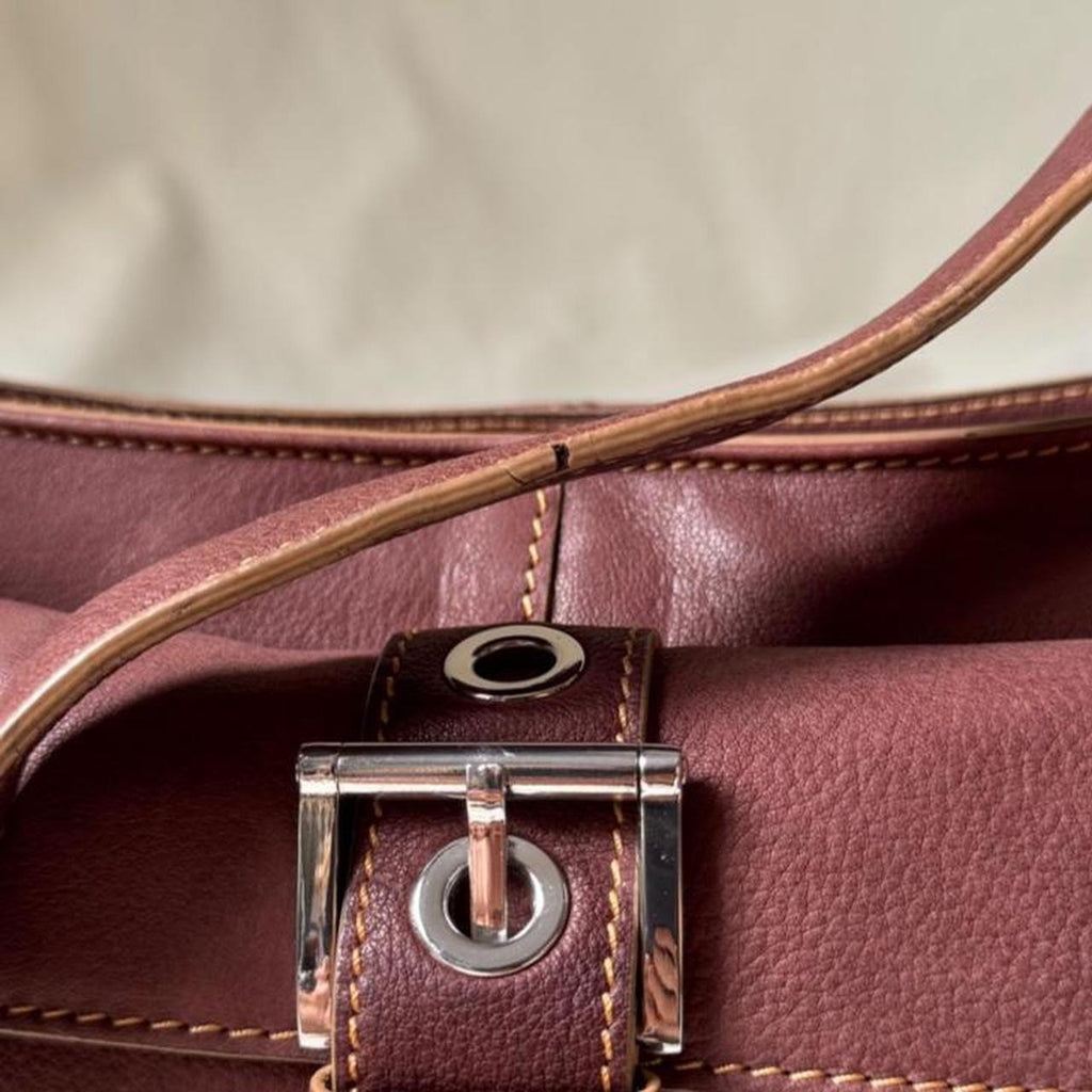 Vintage rose, burgundy leather going out bag.