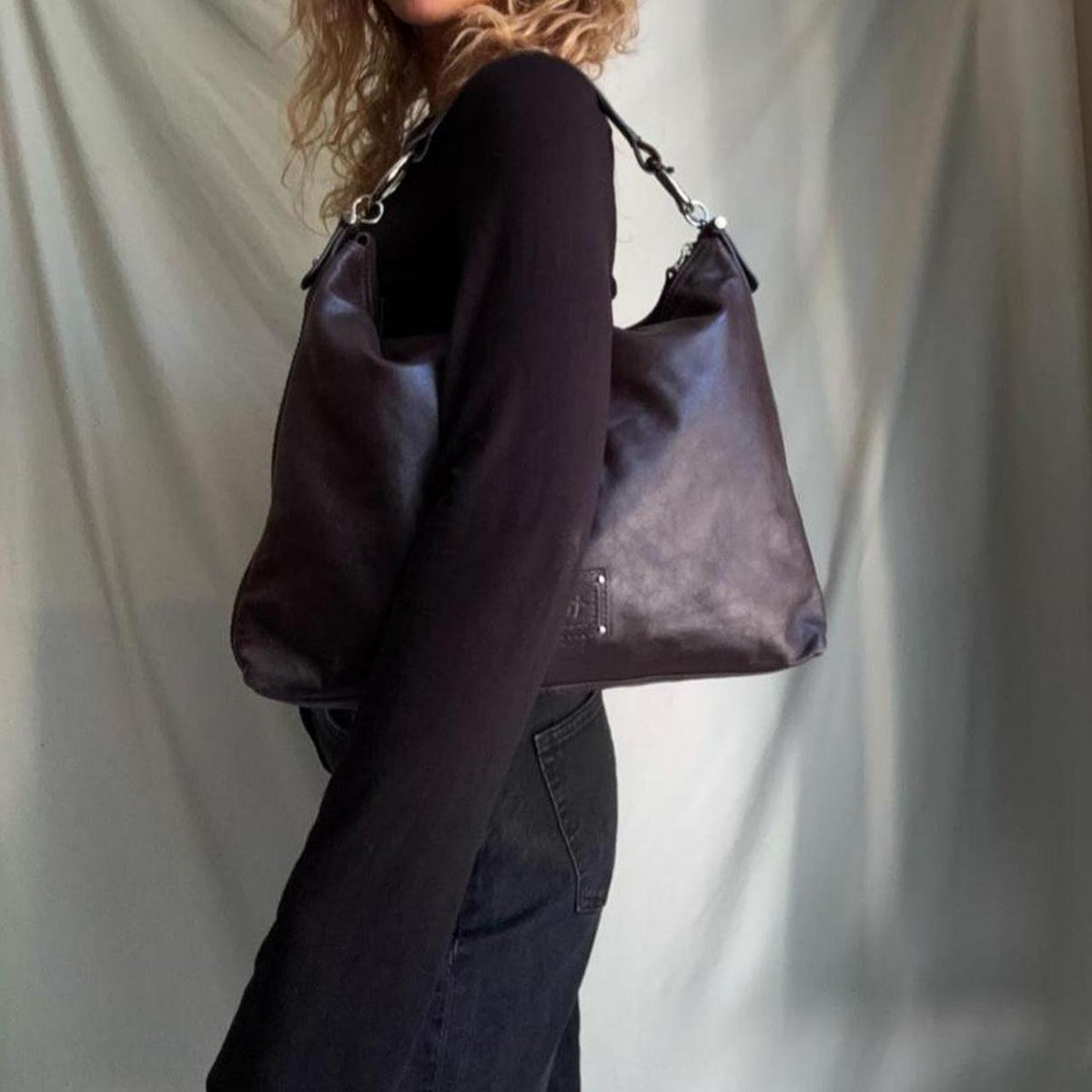Vintage Y2K real leather, large slouchy burgundy hobo bag