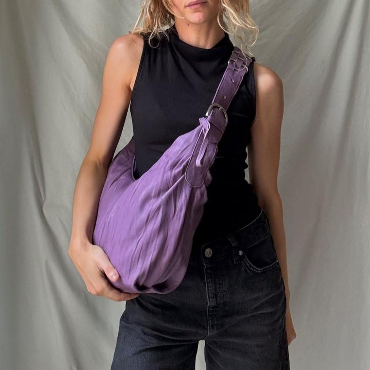 Vintage Purple Leather Crossbody Bag