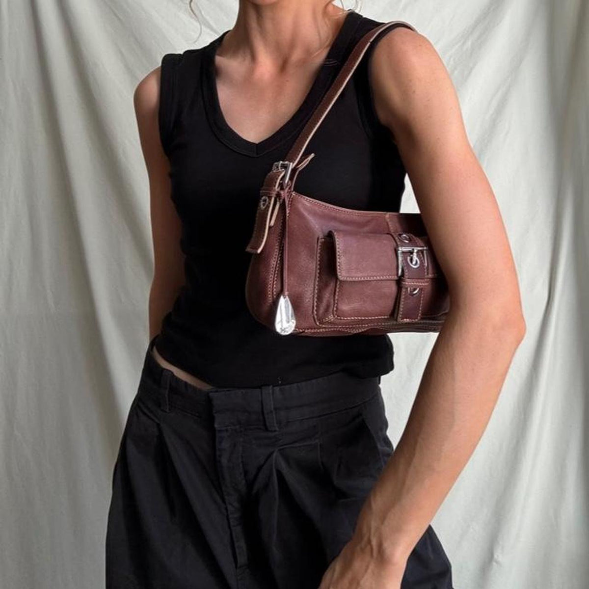 Vintage rose, burgundy leather going out bag.