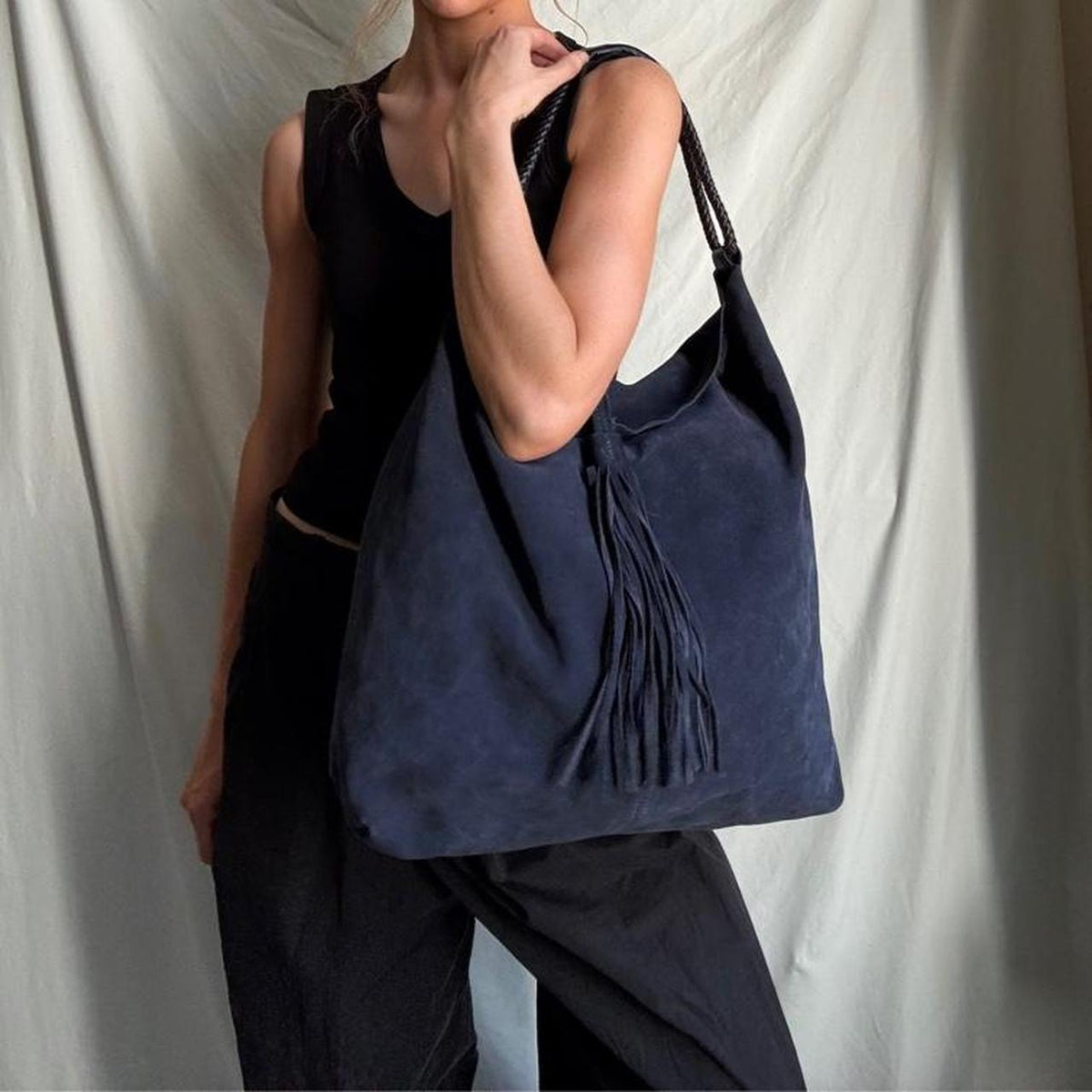Oversized Italian Blue Slouchy Shoulder Bag
