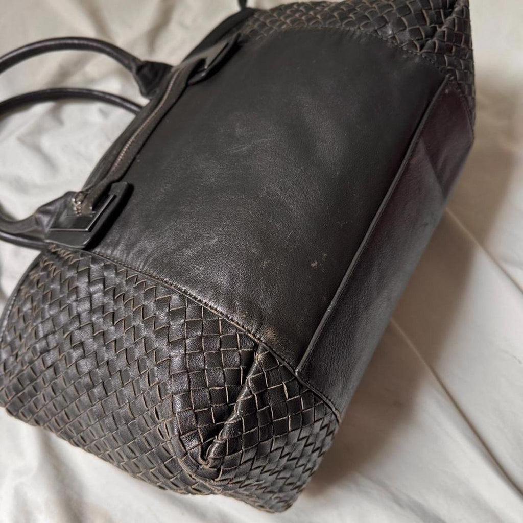 Vintage Oversized Khaki Green Leather Weekender Bag with Silver Hardware