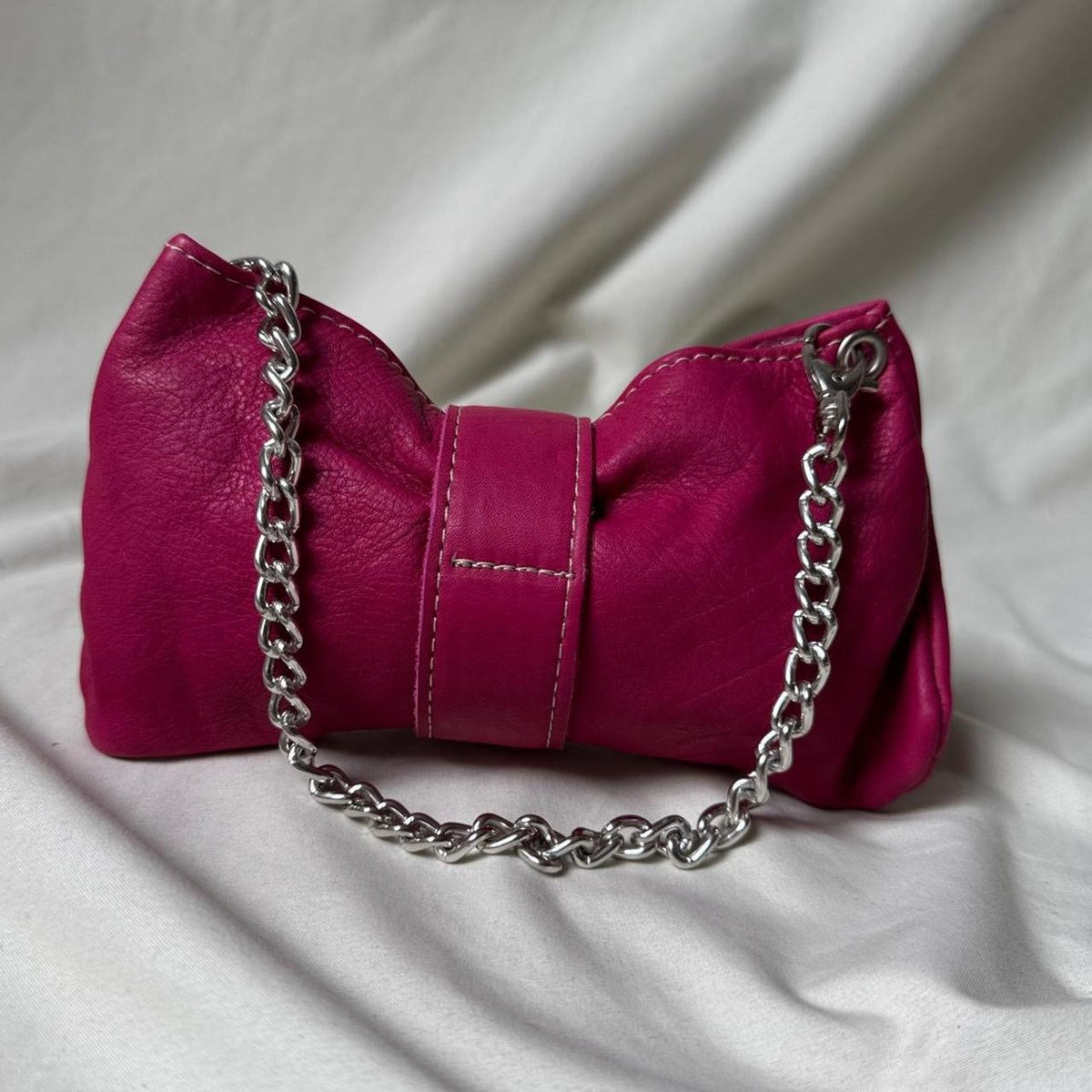 Vintage Y2K hot pink mini bag with silver chain and buckle