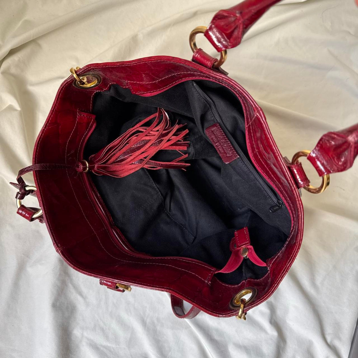 Vintage Red Patent Heart Tote Bag