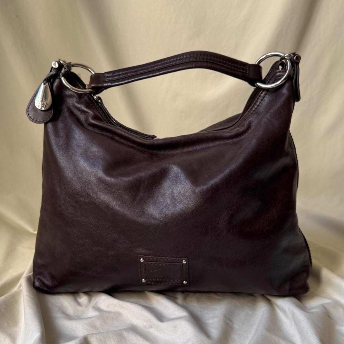Vintage Y2K real leather, large slouchy burgundy hobo bag