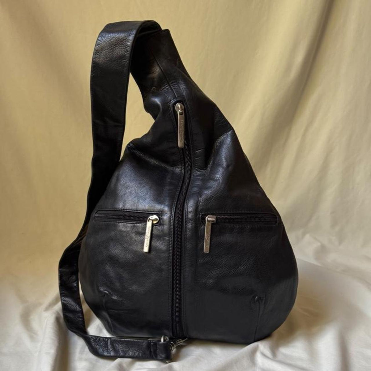 Vintage Black Leather Crossbody Sling Bag