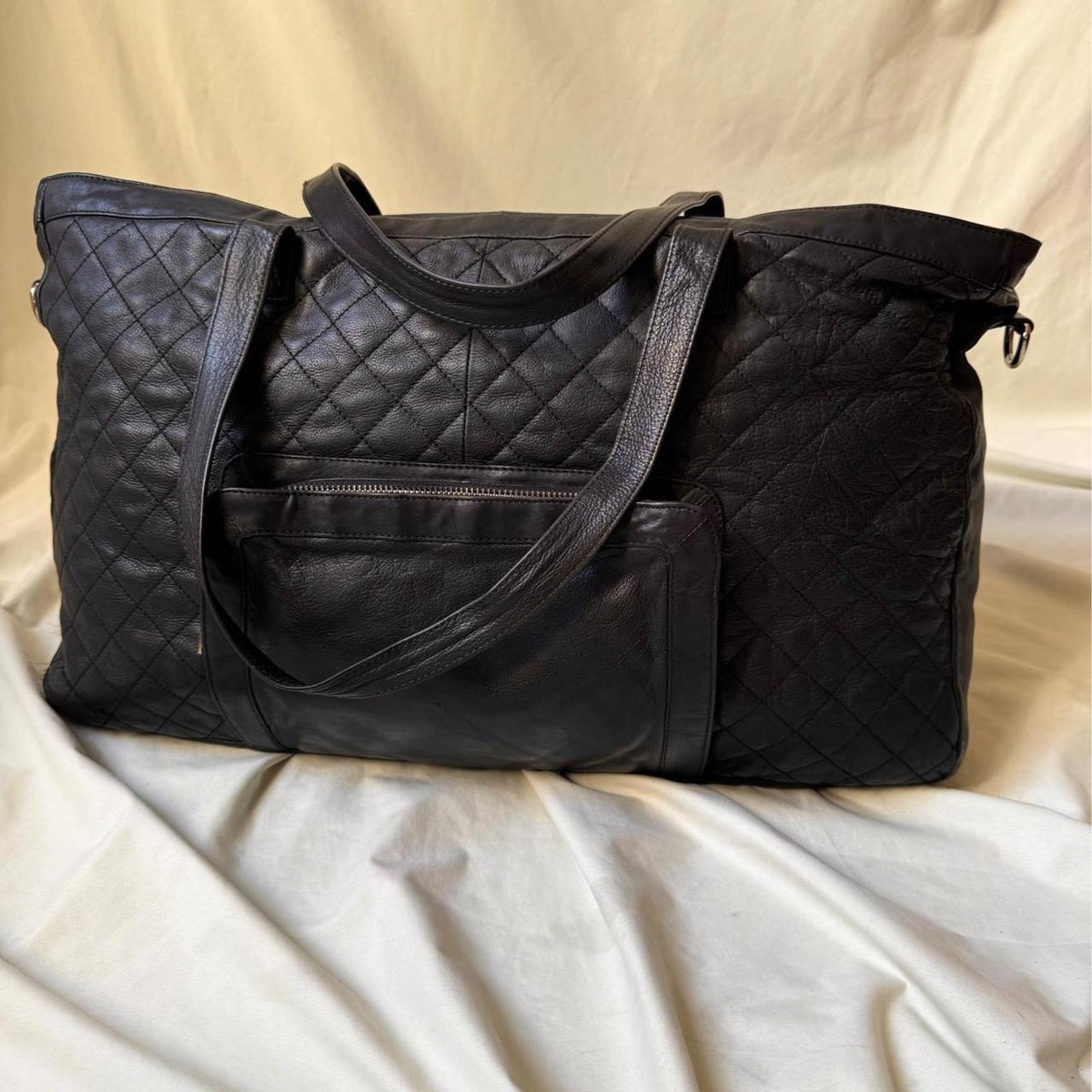 Y2K large black leather hold-all weekender bag