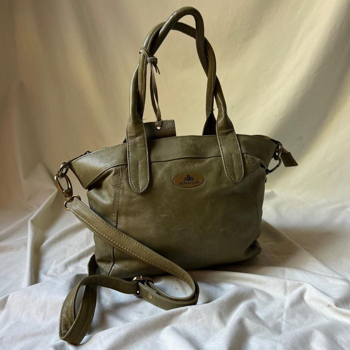 Vintage Pale Green Leather Mini Hobo Bag