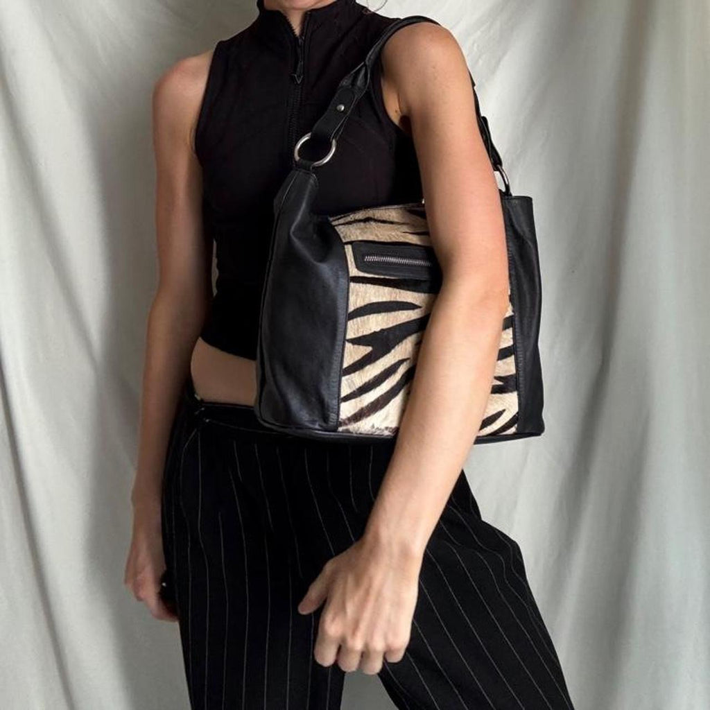 Pony Hair Zebra Leather Slouch Bag
