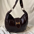 Vintage Y2K Oversized Brown Patent Leather Hobo Bag