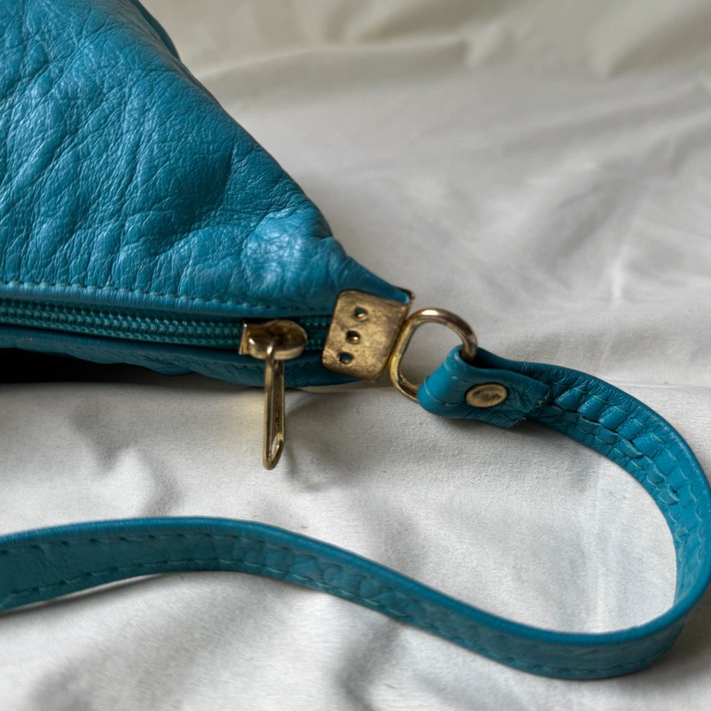 Vintage 80s 90s aqua leather crossbody bag