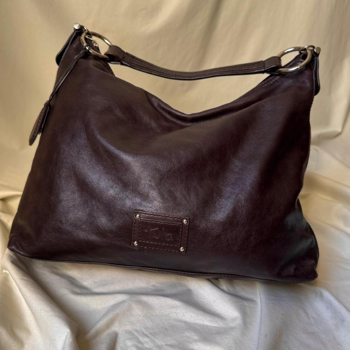 Vintage Y2K real leather, large slouchy burgundy hobo bag
