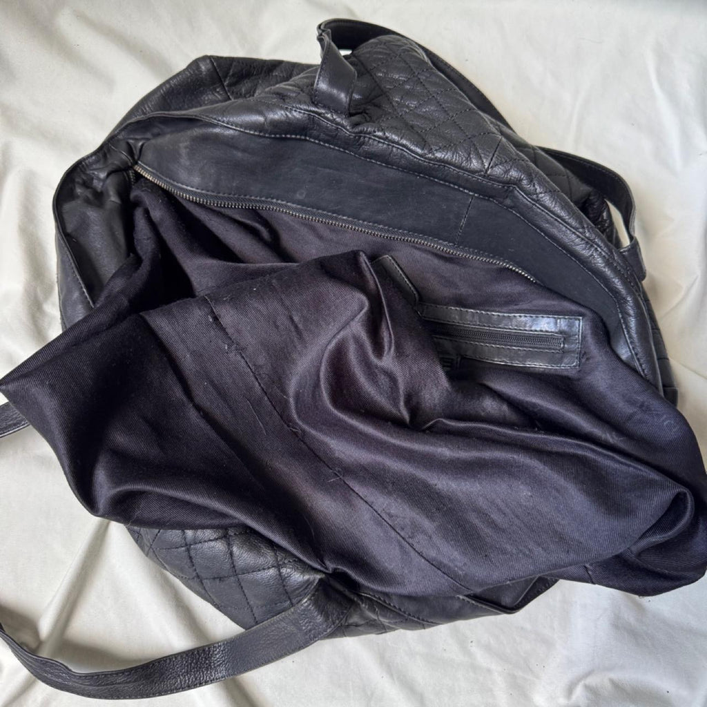 Y2K large black leather hold-all weekender bag