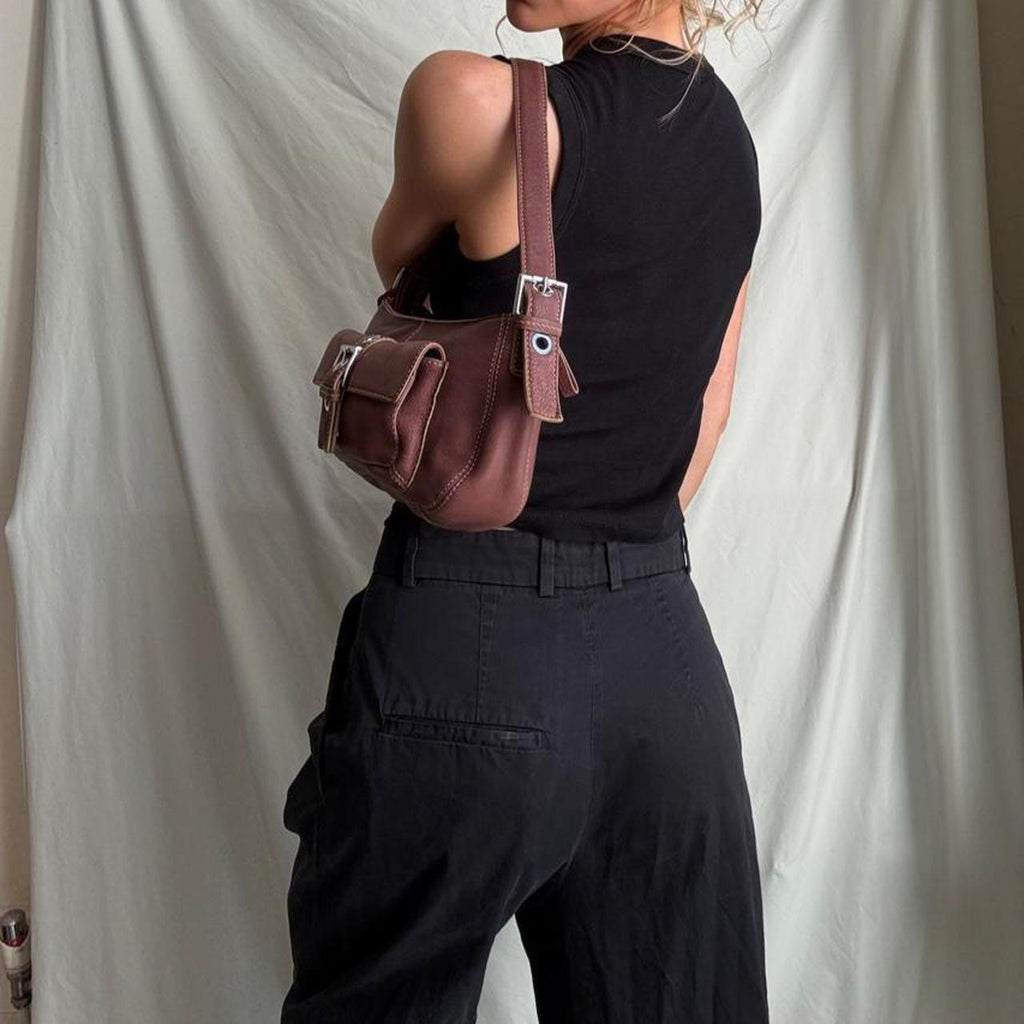 Vintage rose, burgundy leather going out bag.