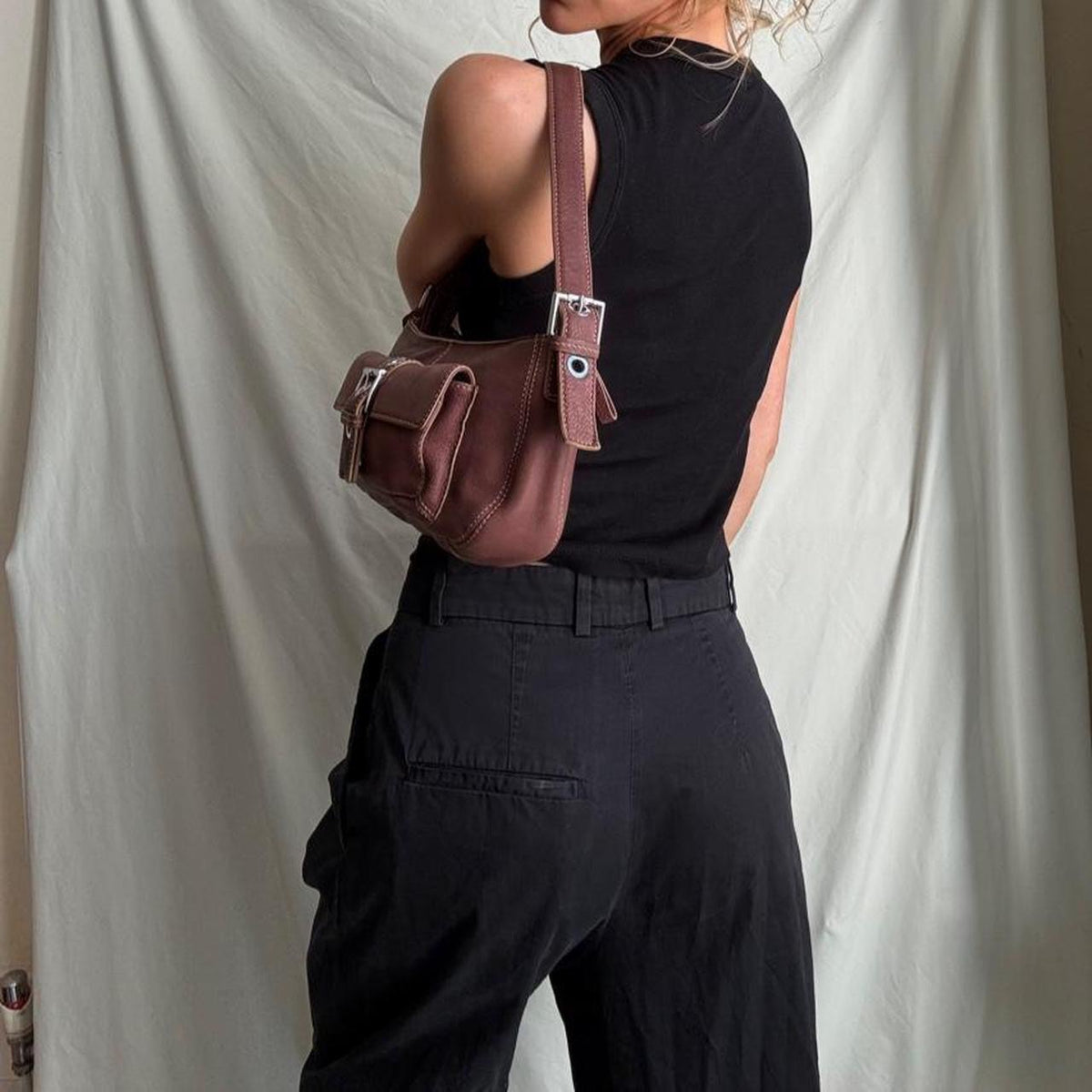 Vintage rose, burgundy leather going out bag.