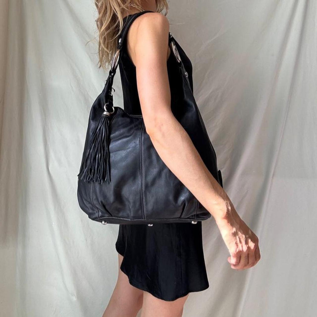 Vintage Y2K Black Leather Hobo Bag