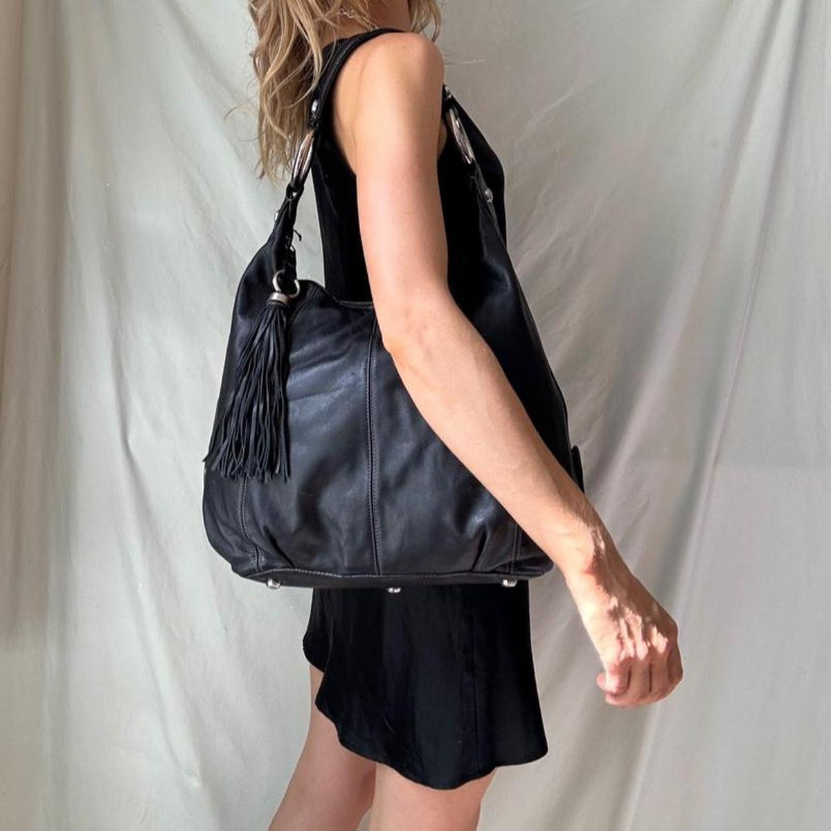 Vintage Y2K Black Leather Hobo Bag
