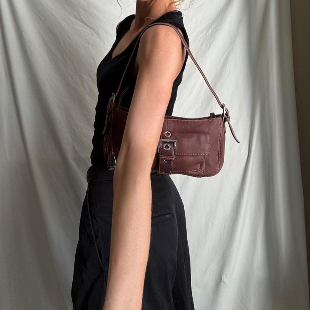 Vintage rose, burgundy leather going out bag.