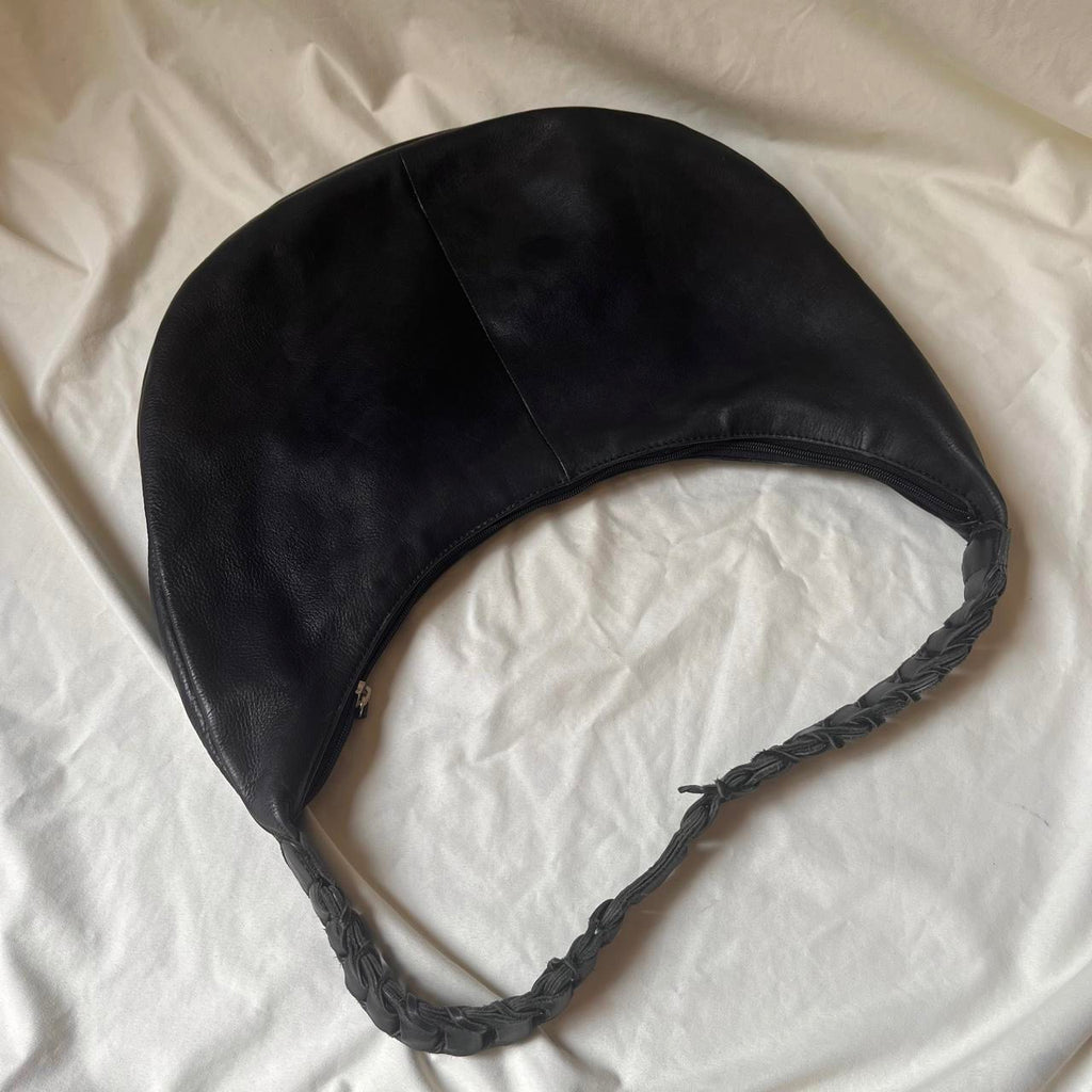 Vintage Black Leather Hobo Bag