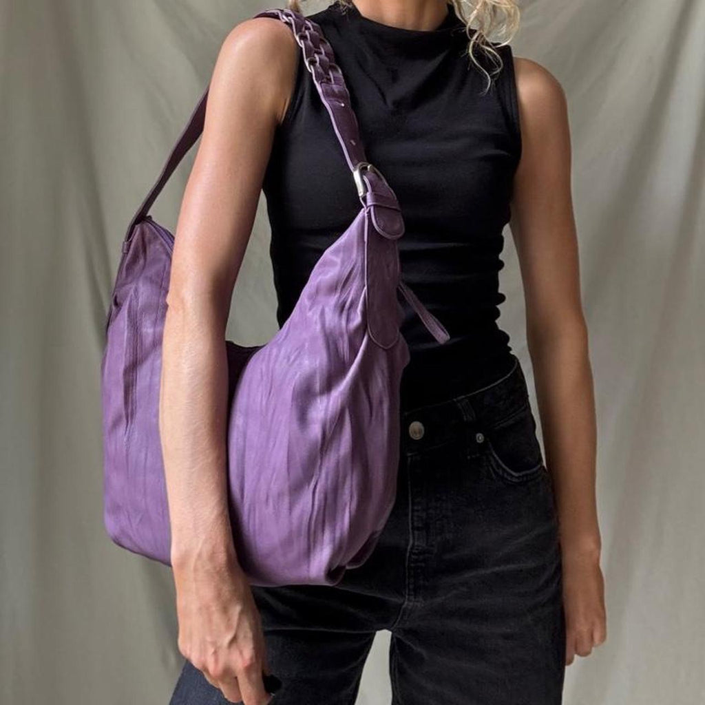 Vintage Purple Leather Crossbody Bag