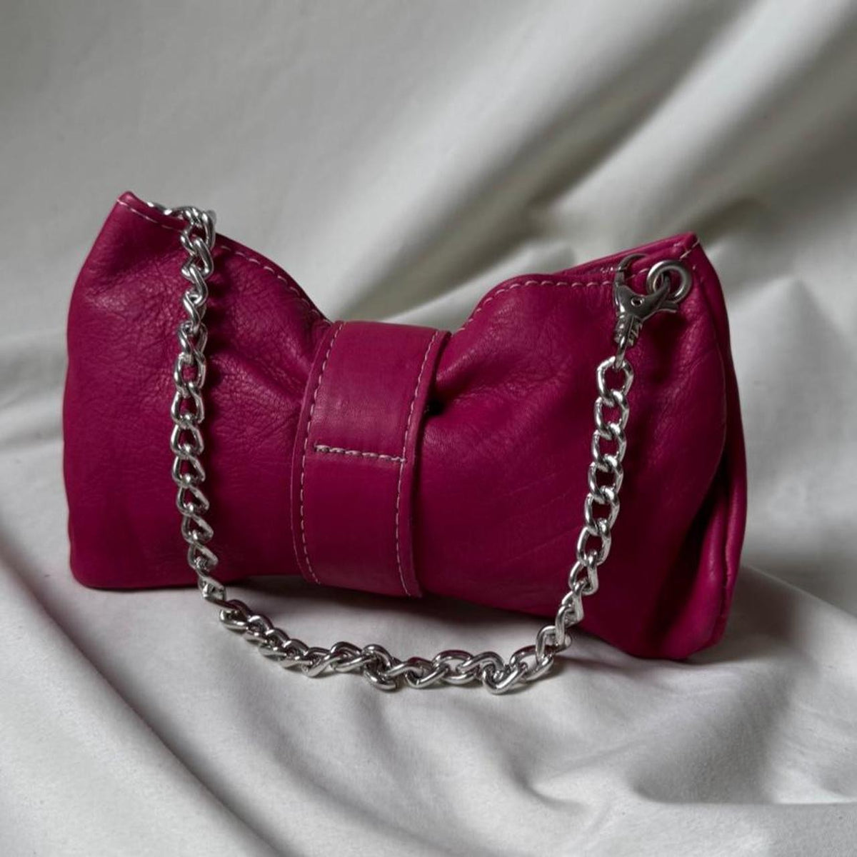 Vintage Y2K hot pink mini bag with silver chain and buckle