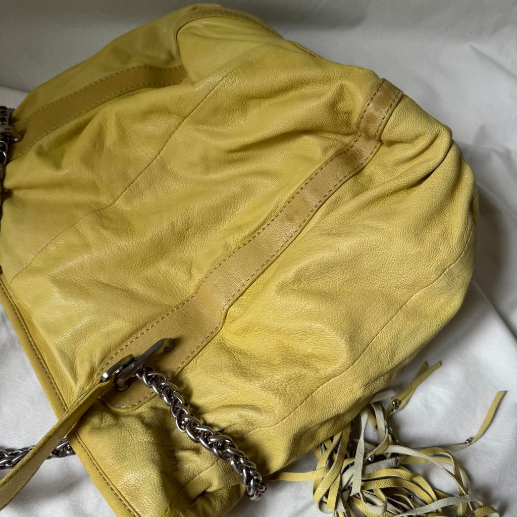 Large Pale Green Yellow Hobo Bag with Chunky Chain Hardware