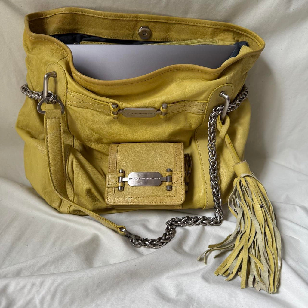 Large Pale Green Yellow Hobo Bag with Chunky Chain Hardware