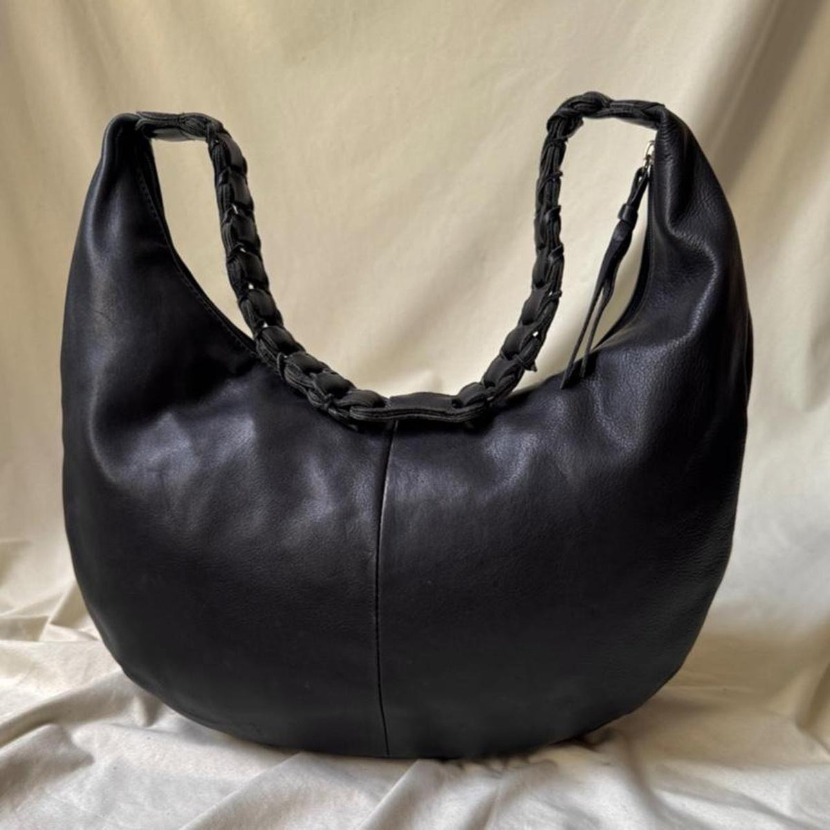 Vintage Black Leather Hobo Bag