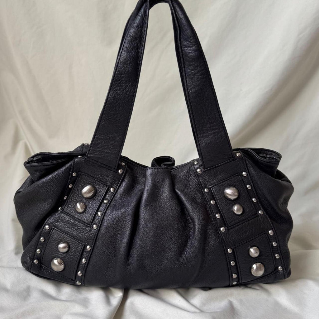 Vintage Black Studded Leather Dumpling Bag