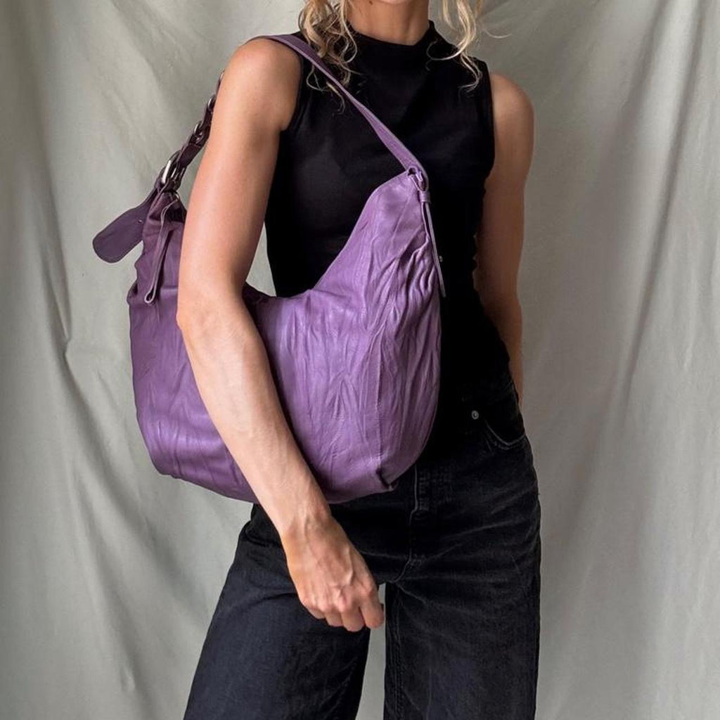 Vintage Purple Leather Crossbody Bag