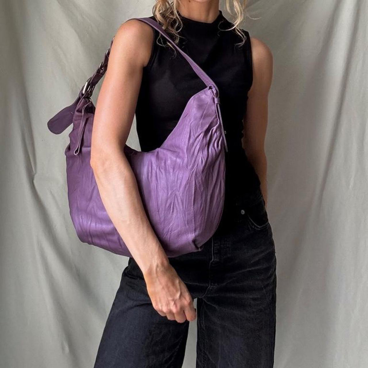 Vintage Purple Leather Crossbody Bag