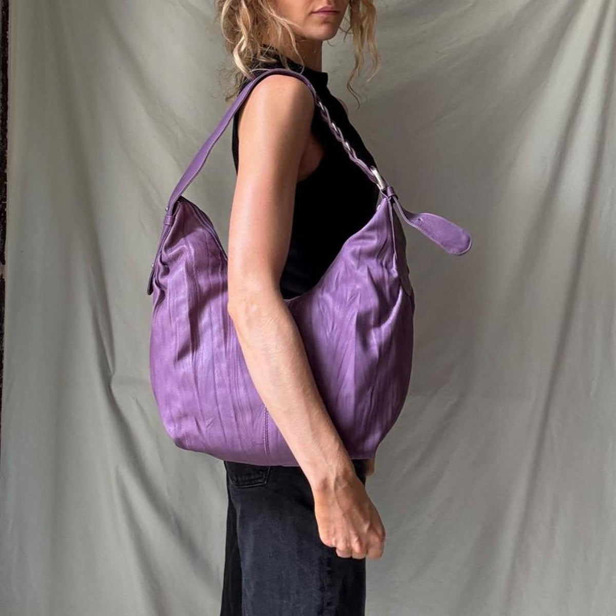 Vintage Purple Leather Crossbody Bag