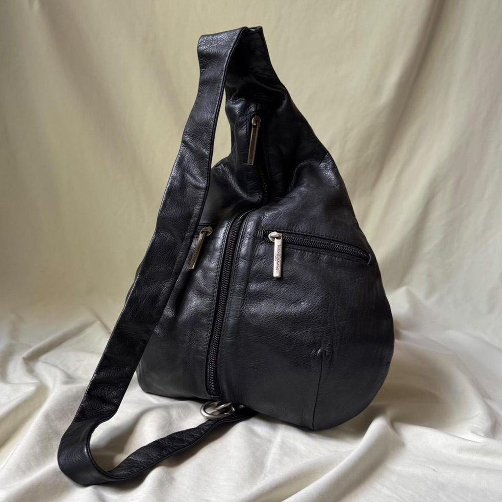 Vintage Black Leather Crossbody Sling Bag