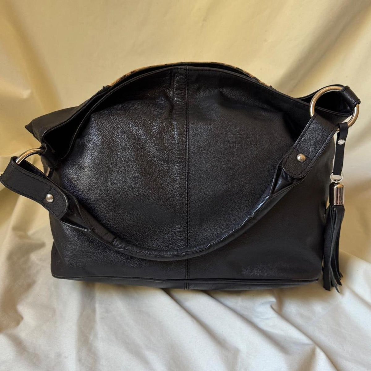Pony Hair Leopard Print Leather Slouch Bag