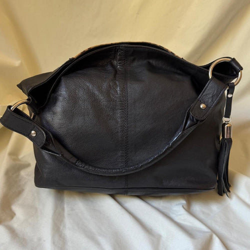 Pony Hair Leopard Print Leather Slouch Bag