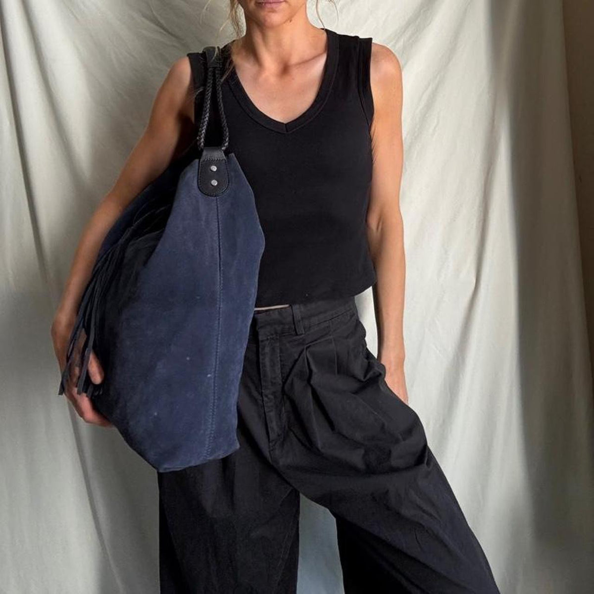 Oversized Italian Blue Slouchy Shoulder Bag